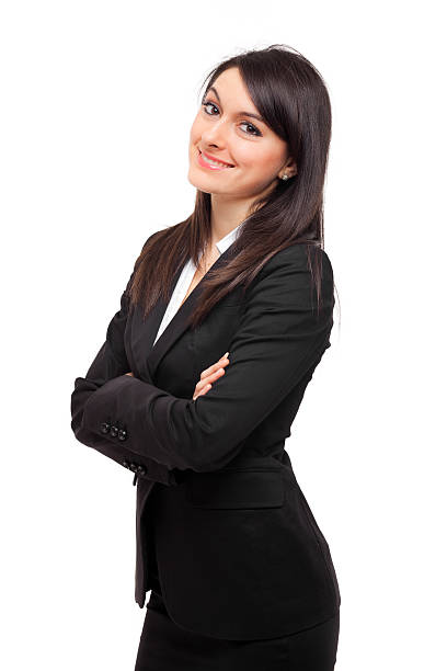 istock Smiling businesswoman isolated on white 465272659