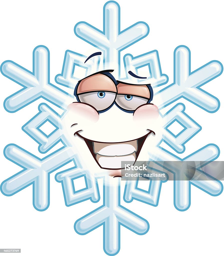 SnowFlake Emoticon - Smug Cartoon illustration of a snowflake emoticon with a smug expression and a toothy smile. Anthropomorphic Smiley Face stock vector