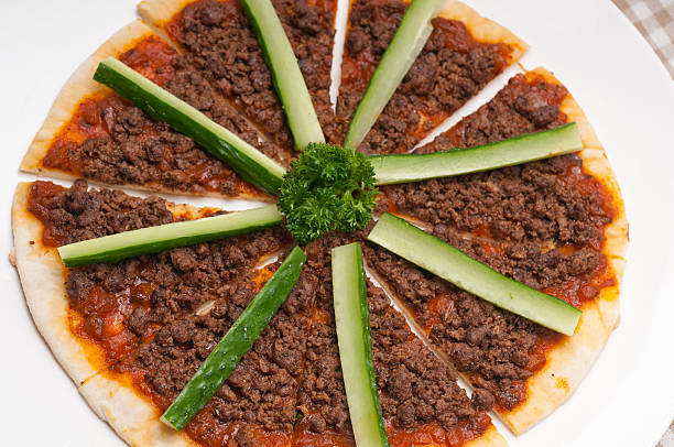 istock Turkish beef pizza with cucumber on top 465274793