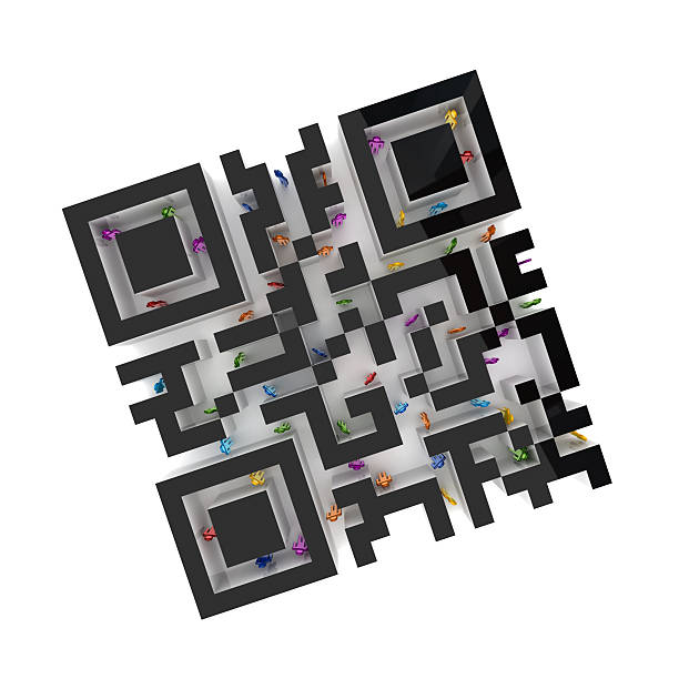 Labyrinth shape of QR code. stock photo
