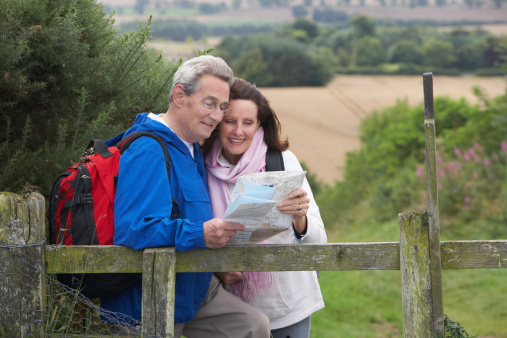 Senior Couple On Country Walk Looking At Map