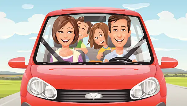 Vector illustration of Family On A Road Trip