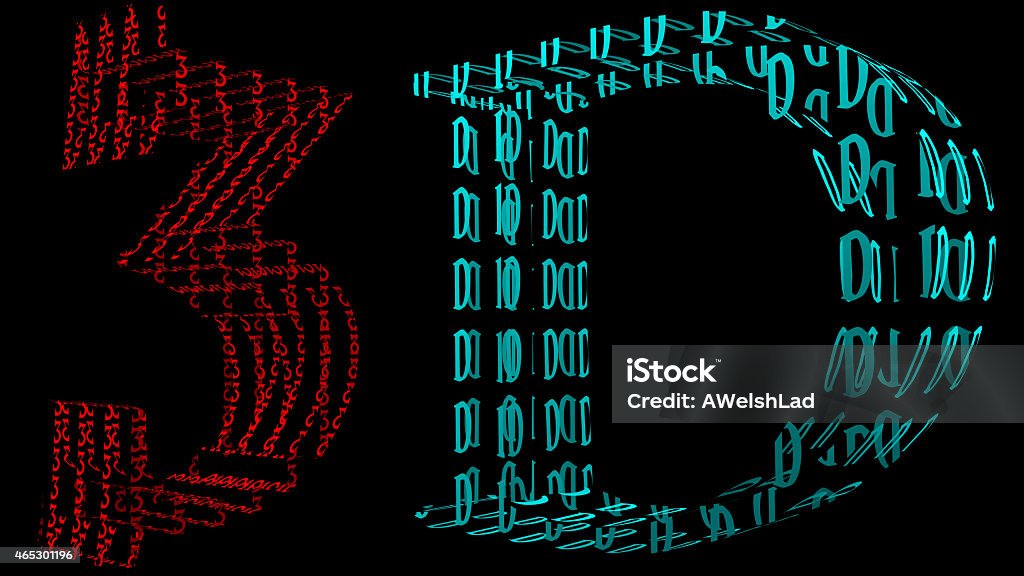 3D transparent recursive letters in red cyan anaglyph colors 3D transparent recursive letters in red cyan anaglyph stereoscopic colors isolated on black. UHD (ultra high definition) 8K  7680 x 4320 resolution. 2015 Stock Photo