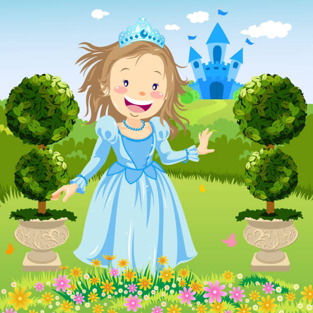 illustrazioni stock, clip art, cartoni animati e icone di tendenza di principessa felice in giardino - sweet potato