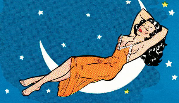 illustrations, cliparts, dessins animés et icônes de dormir femme sur la lune - sex symbol illustrations