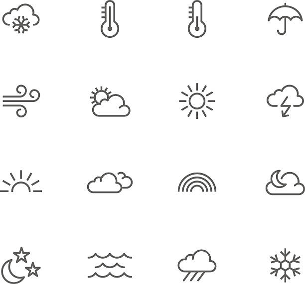 ilustraciones, imágenes clip art, dibujos animados e iconos de stock de conjunto de icono de clima - light waving rainbow vector