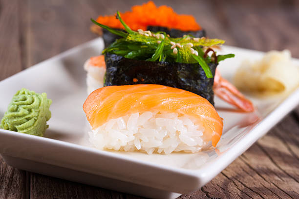 istock fresh sushi on wooden background 465309709