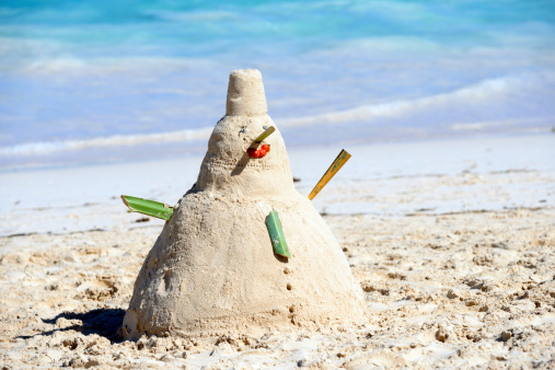 Snowman On Beach in caraibe of christmas