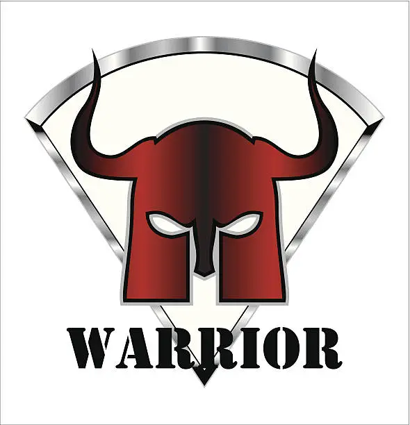 Vector illustration of red warrior mask over the white shield