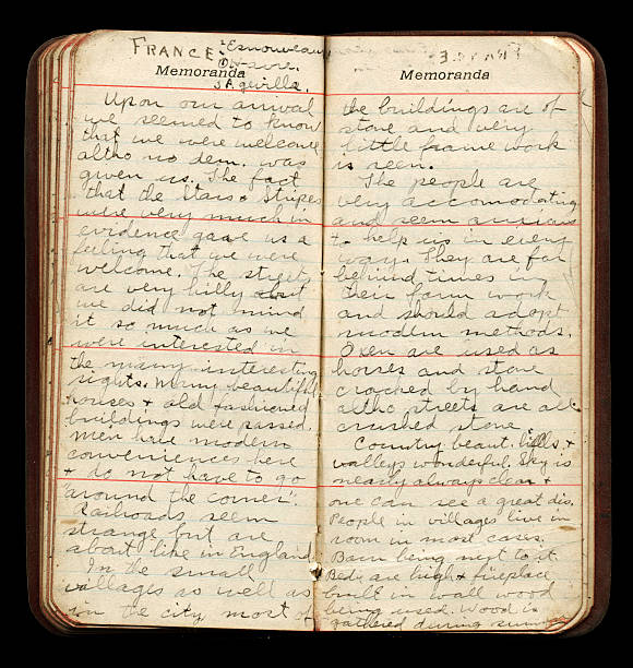 American WWI Soldier Diary Pages Diary entries of a WWI American soldier while in France, c. 1918. 1918 stock pictures, royalty-free photos & images
