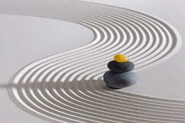 Japanese ZEN garden Japan garden with stone of meditation in raked sand japanese rock garden stock pictures, royalty-free photos & images