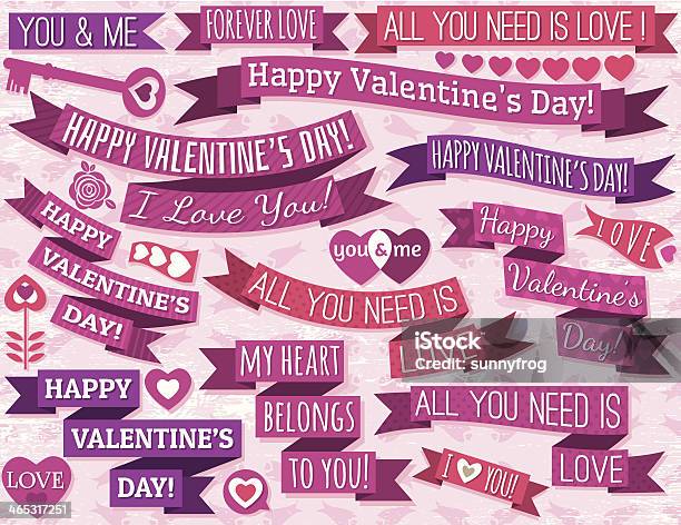 Set Of Many Ribbon Valentines Design Vector Stock Illustration - Download Image Now - Collection, Communication, Computer Graphic