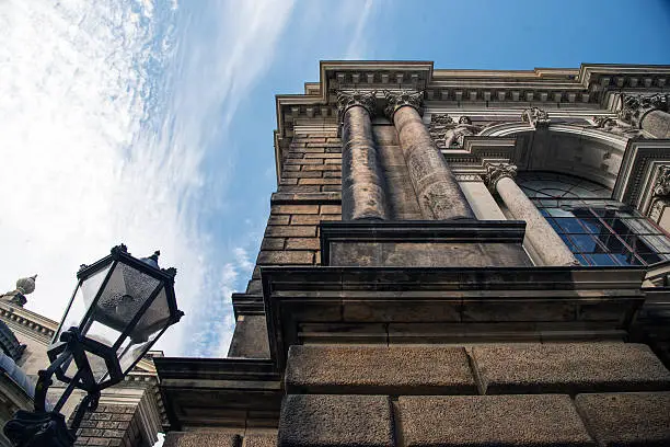 Dresden, Academy of Fine Arts, along the Kunsthalle, view with street lamp