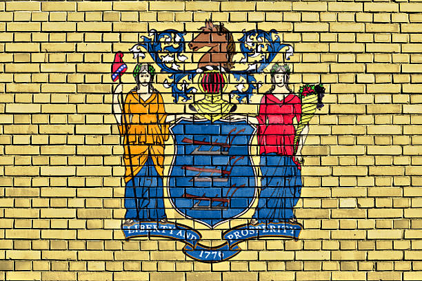 istock flag of New Jersey painted on brick wall 465318108