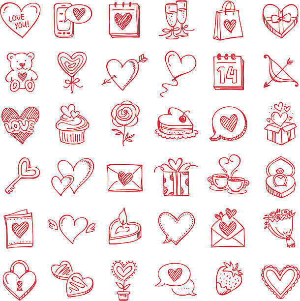 ilustraciones, imágenes clip art, dibujos animados e iconos de stock de conjunto de día de san valentín - rose valentines day flower single flower