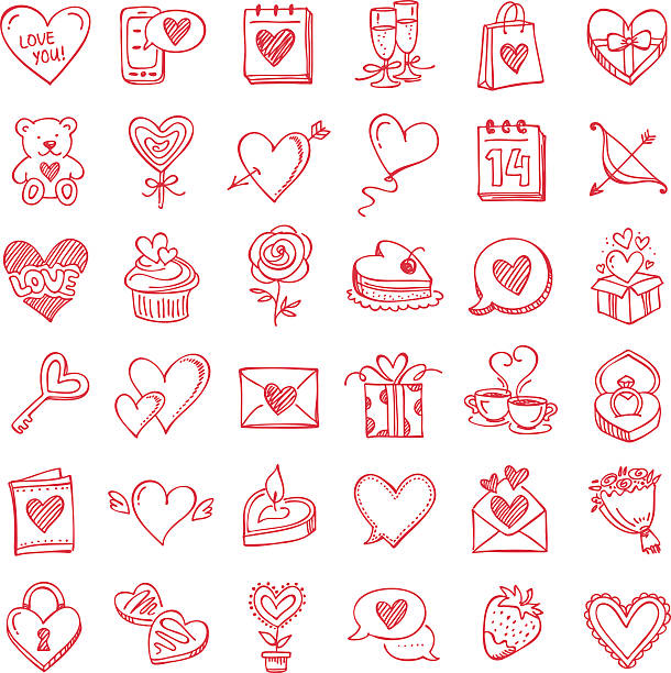 ilustrações, clipart, desenhos animados e ícones de conjunto de dia dos namorados - valentines day gift rose flower