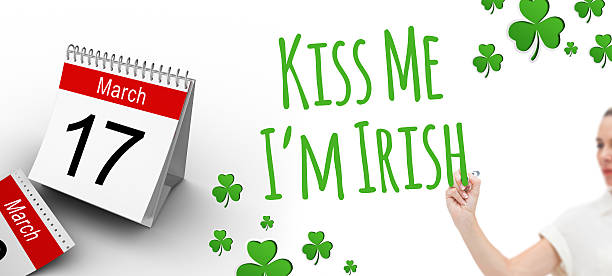 istock Composite image of woman writing patricks day greeting 465322110