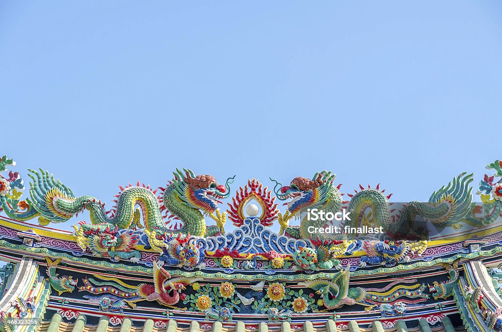 Chinese Temple Roof with Dragon statue Chinese Temple Roof with Dragon statue in China Town, Thailand Ancient Stock Photo