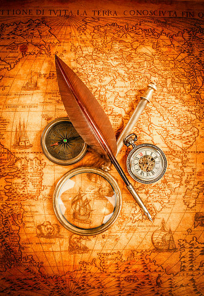 istock Vintage magnifying glass lies on an ancient world map 465325596