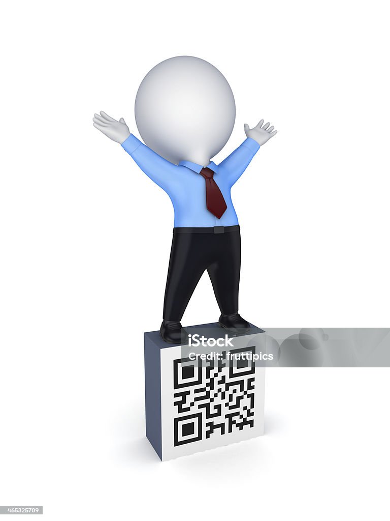 3d small person and symbol of QR code. 3d small person and symbol of QR code.Isolated on white background. Adult Stock Photo