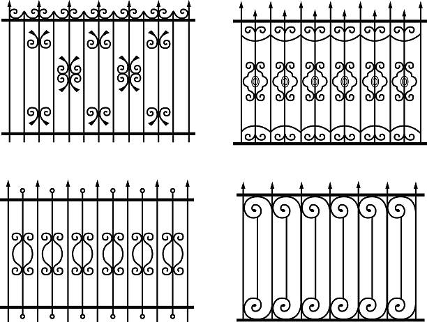 istock silhouette of different old street fences vector 465327562