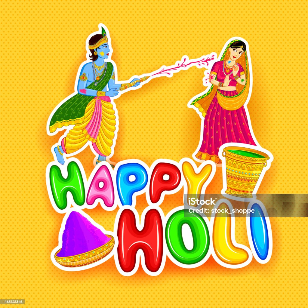 Radha Krishna Playing Holi Stock Illustration - Download Image Now ...