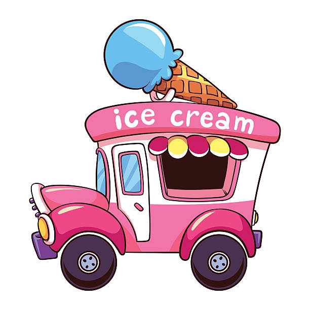 istock Cartoon pink ice cream truck on a white background 465331420