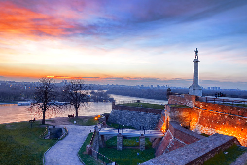 View of  monument  against sunset in  Belgrade, capital city of Serbia