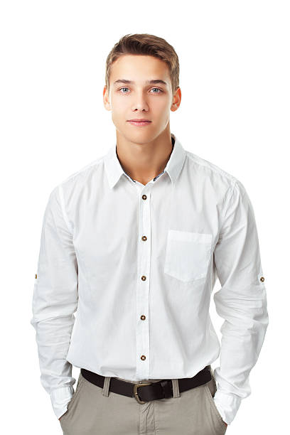 young man wearing a white shirt Portrait of young man wearing a white shirt against isolated on white background gray eyes photos stock pictures, royalty-free photos & images