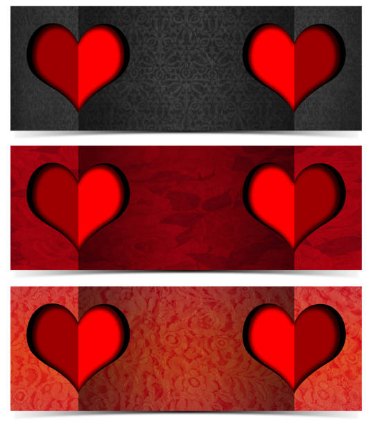 tres romántica banners - velvet red center textile fotografías e imágenes de stock