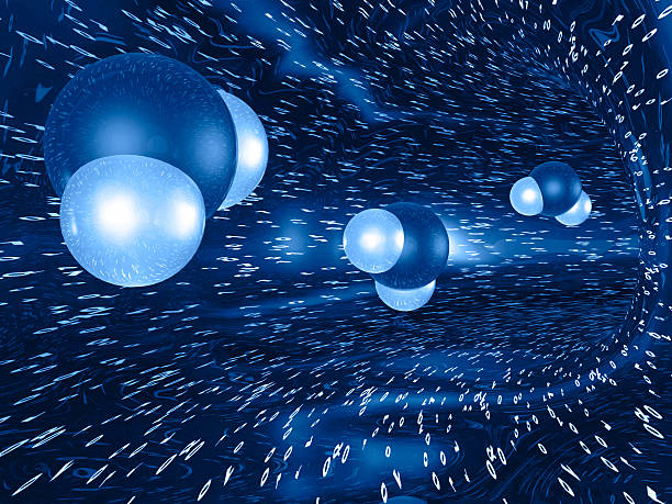 Molecules Three molecules on the abstract digital background, in blues. high energy physics stock pictures, royalty-free photos & images