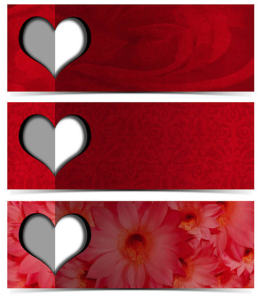 tres romántica banners - velvet red center textile fotografías e imágenes de stock