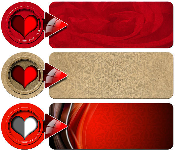 tres love banners - velvet red center textile fotografías e imágenes de stock