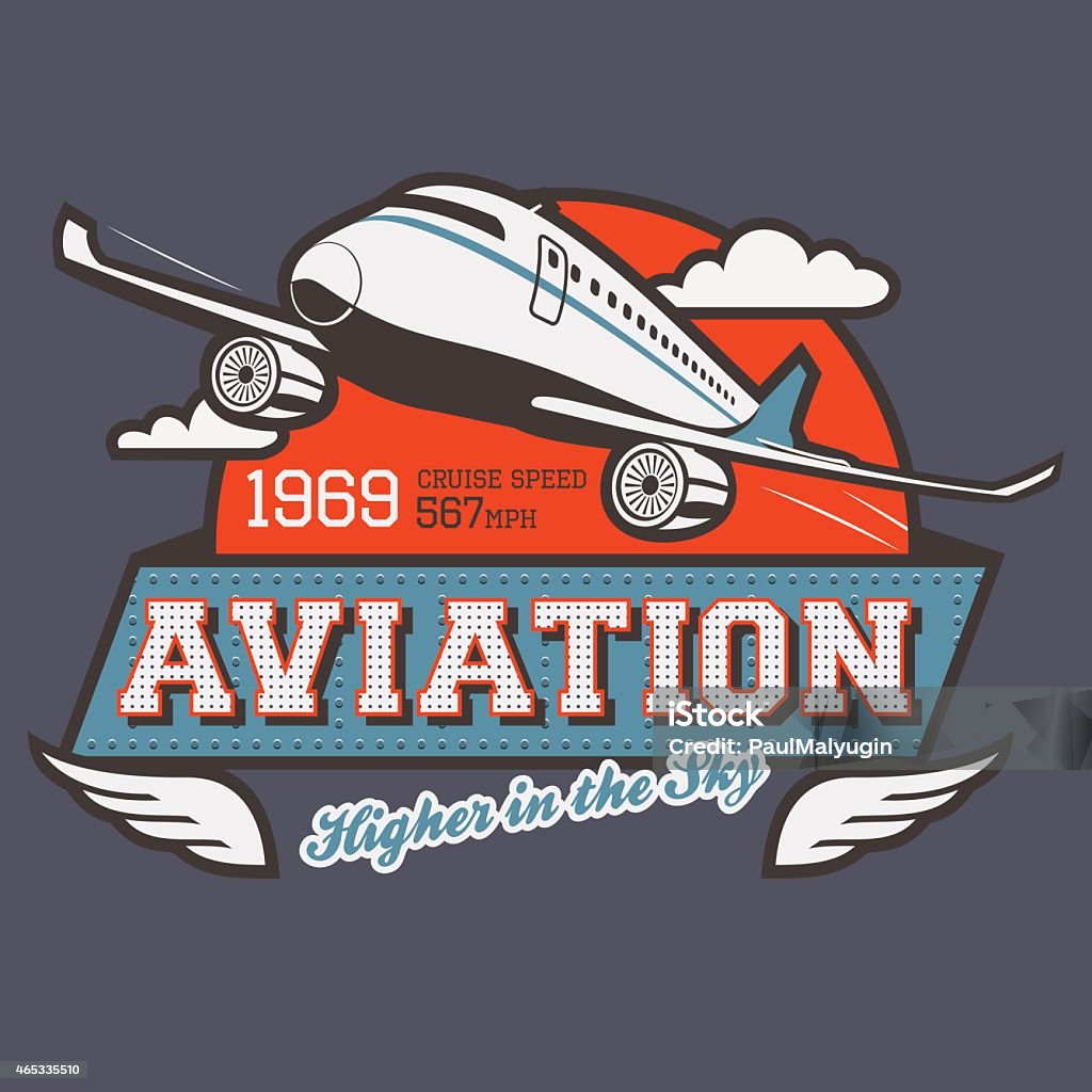 Aviation label t-shirt Aviation t-shirt illustration label with airplane 2015 stock vector