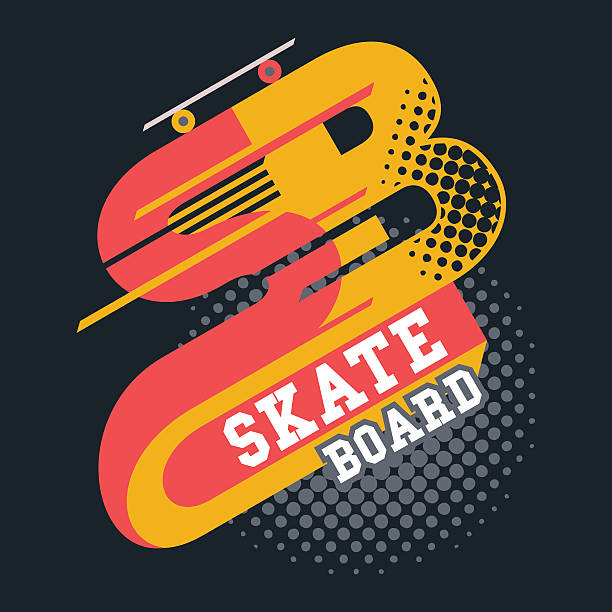 ilustraciones, imágenes clip art, dibujos animados e iconos de stock de monopatín camiseta rotulación - skateboard skateboarding extreme sports halftone pattern