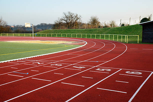 istock Stock image of a running track in the evening 465336338