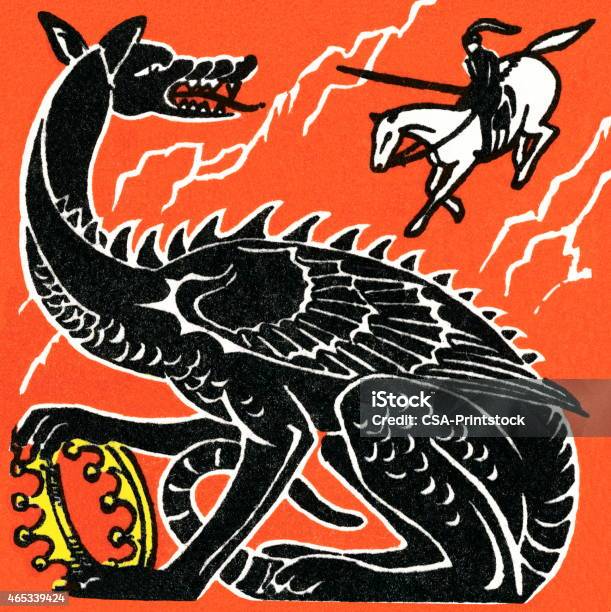 Dragon And Knight Stock Illustration - Download Image Now - 2015, Activity, Animal