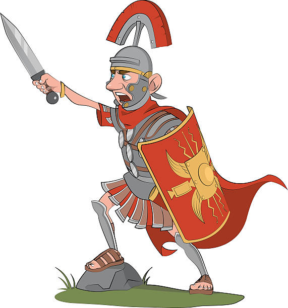 ilustraciones, imágenes clip art, dibujos animados e iconos de stock de римский центурион - roman sword centurion swordsman