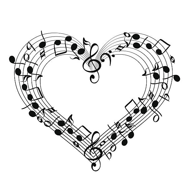 ilustraciones, imágenes clip art, dibujos animados e iconos de stock de música del corazón de dibujo vector ilustración boceto - musical instrument violin sheet music music