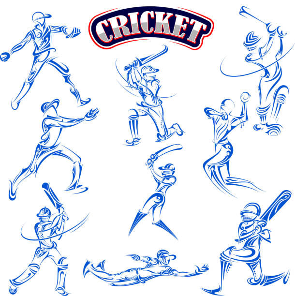 illustrazioni stock, clip art, cartoni animati e icone di tendenza di giocatore di cricket giocare con mazza - battitore del cricket