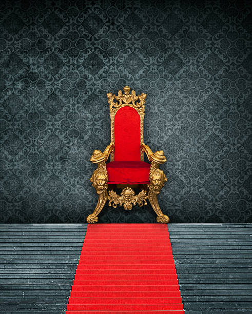Room Interior With Throne And Red Carpet Room Interior With Throne And Red Carpet – the photo is a collage of self-created wallpaper, isolated throne (shopping mall / christmas decoration and steps with red carpet (Gendarmenmarkt Berlin) throne stock pictures, royalty-free photos & images