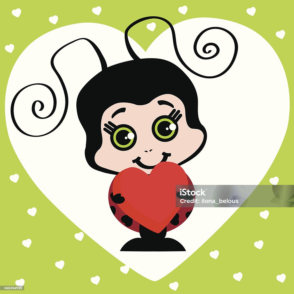 Cute Ladybug Cartoon Character On Big Heart Stock Illustration - Download  Image Now - Beautiful People, Beauty, Beetle - iStock