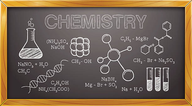 chemie, wissenschaft, chemical elemente, blackboard - chemieunterricht stock-grafiken, -clipart, -cartoons und -symbole