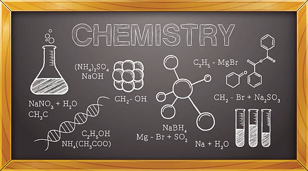 ilustrações, clipart, desenhos animados e ícones de química, ciência, elementos químicos, quadro-negro - aula de química