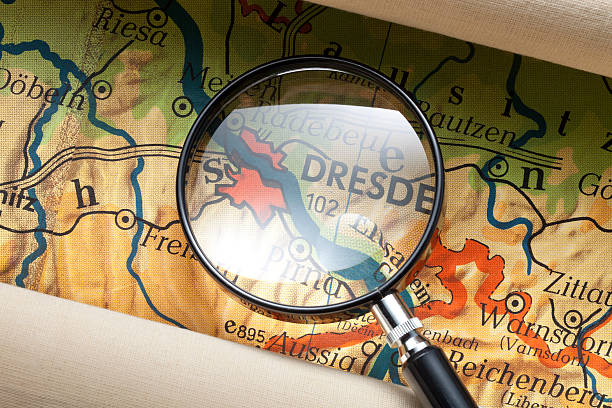 Dresda. Magnifying glass on map. Dresda. Old map. dresda stock pictures, royalty-free photos & images