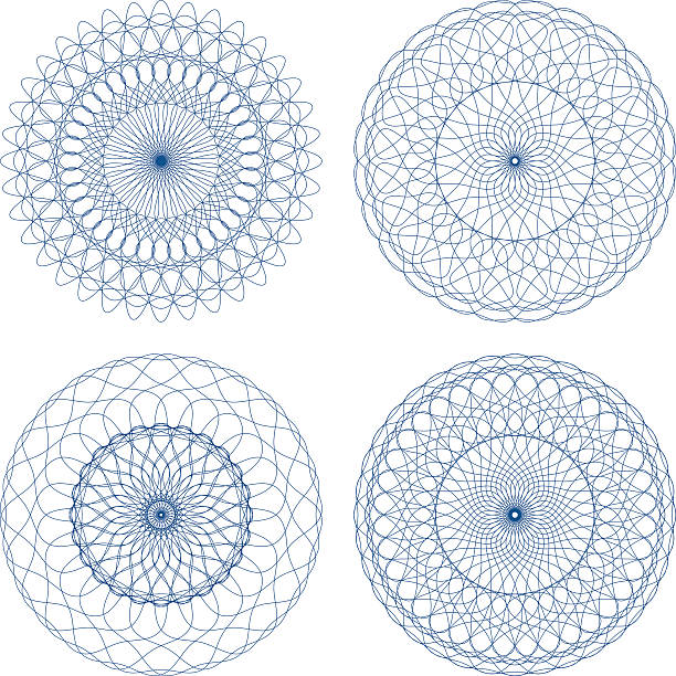 satz von vektor-guilloche-rosetten - lace guilloche decoration circle stock-grafiken, -clipart, -cartoons und -symbole