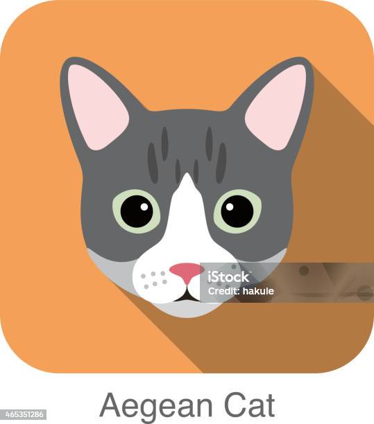 Aegean Cat Cat Breed Face Cartoon Flat Icon Design Stock Illustration - Download Image Now