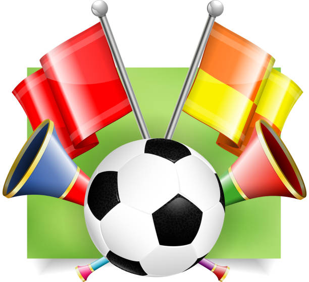 Soccer Banner Soccer Banner with Soccer Ball, Flags and Vuvuzela in 3D Realistic Style. Can be used for web banners, flyer, poster and printing advertising. Vector Illustration. vuvuzela stock illustrations