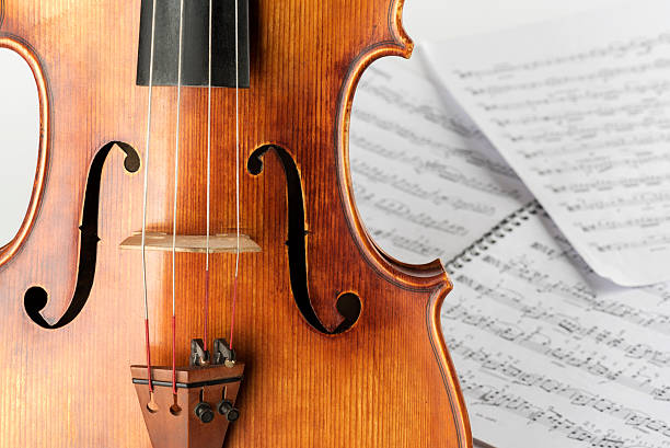 istock Close-up of Viola on Sheet Music Papers Background 465351904
