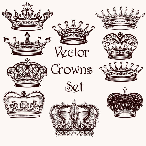 sammlung von vektor hand drawn kronen für design - lily fleur de lys king flower stock-grafiken, -clipart, -cartoons und -symbole